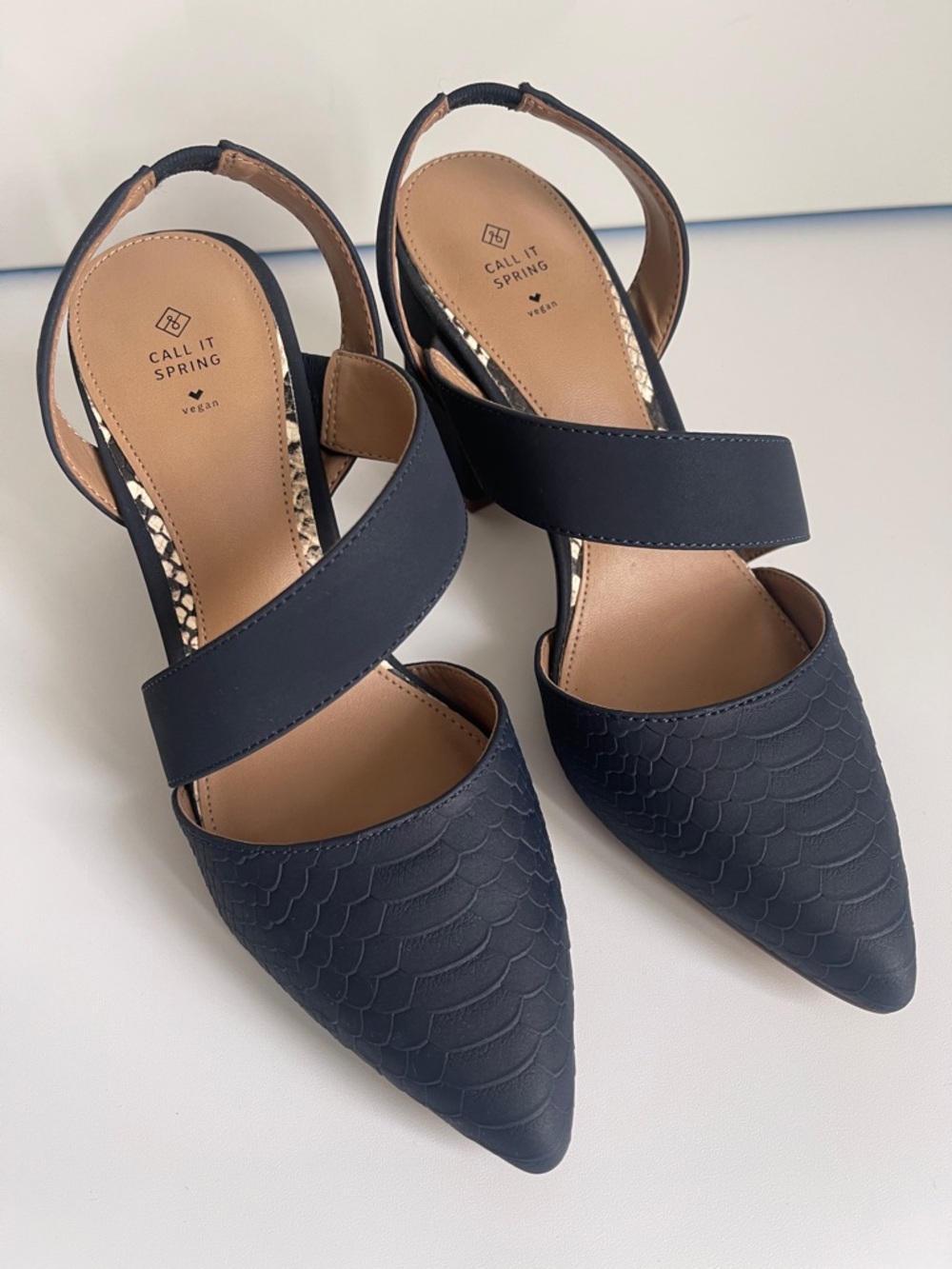 Call It Spring Navy Textured Block Heels - Picture 6 of 10